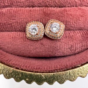 Rose Gold Cushion Halo Stud Earrings