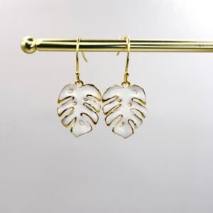White & Gold Monstera Leaf Earrings