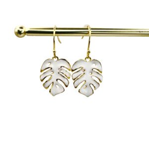 White & Gold Monstera Leaf Earrings