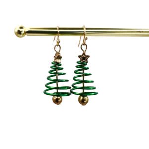 Green Wire Christmas Tree Earrings